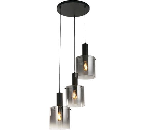 Sweden 3Lt Multi-Drop Pendant - Black Metal & Smoked Glass