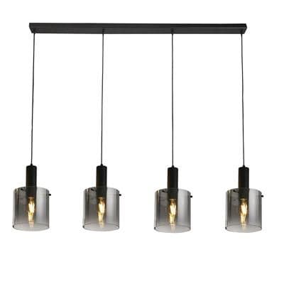 Sweden 4 Light Bar Pendant Black Metal & Smoked Ombre Glass