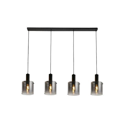 Sweden 4Lt Bar Pendant - Black Metal & Smoked Ombre Glass