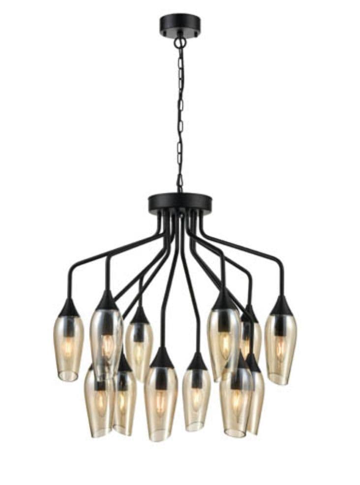 Taper 12 Multi Drop Pendant Light Amber Angled Glass with Matt Black