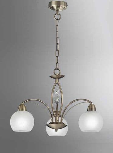 Thea 3 Light Chandelier Antique Brass Bronze Alabster Opal Glass With Crystal Drops GSBFL2278/3