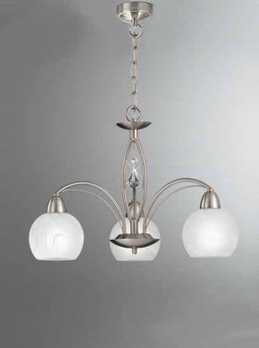 Thea 3 Light Chandelier Satin Nickel Alabster Opal Glass With Crystal Drops GSBFL2277/3