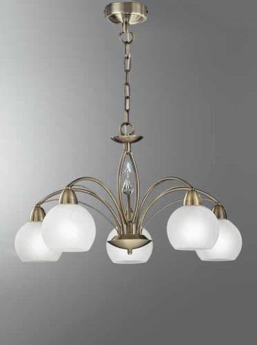 Thea 5 Light Chandelier Antique Brass Bronze Alabster Opal Glass With Crystal Drops GSBFL2278/5