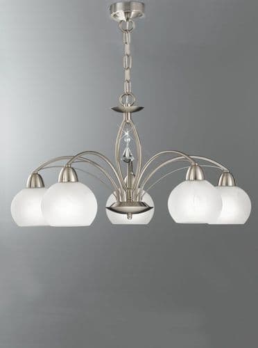 Thea 5 Light Chandelier Satin Nickel Alabster Opal Glass With Crystal Drops GSBFL2277/5