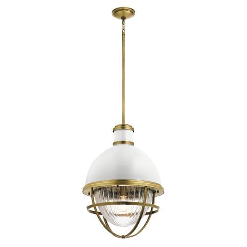 Tollis 1 Light Pendant - Natural Brass & White QN-TOLLIS-P-NBR