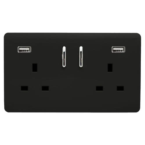 Trendi, Artistic Modern 2 Gang 13Amp Short S/W Double Socket With 2x2.1Mah USB
