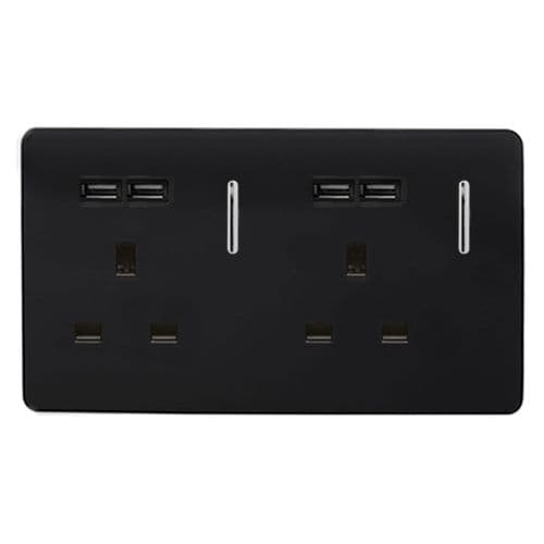 Trendi, Artistic Modern 2 Gang 13Amp Switched Double Socket With 4X 2.1Mah USB