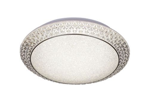 Ttar 27w LED Flush, Large in Clear Acrylic, Crushed Crystal with Remote