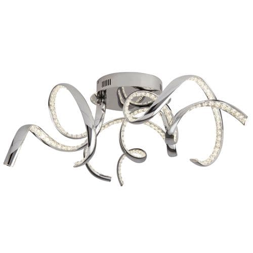Twirls Arm Led Ceiling Flush, Chrome, Clear Crystal