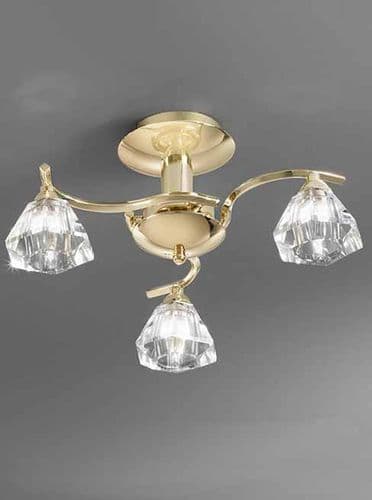 Twista 3 Light Semi Flush Brass Gold Clear Crystal Glass GSBFL2230/3