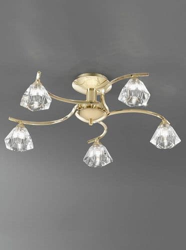 Twista 5 Light Semi Flush Brass Gold Clear Crystal Glass GSBFL2230/5