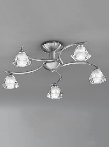 Twista 5 Light Semi Flush Satin Nickel Frosted Crystal Glass GSBFL2294/5