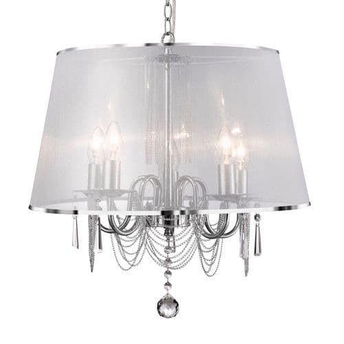 Venetian - 5Lt Ceiling, Chrome, Chain Link, Clear Crystal Glass, White Viole Shade