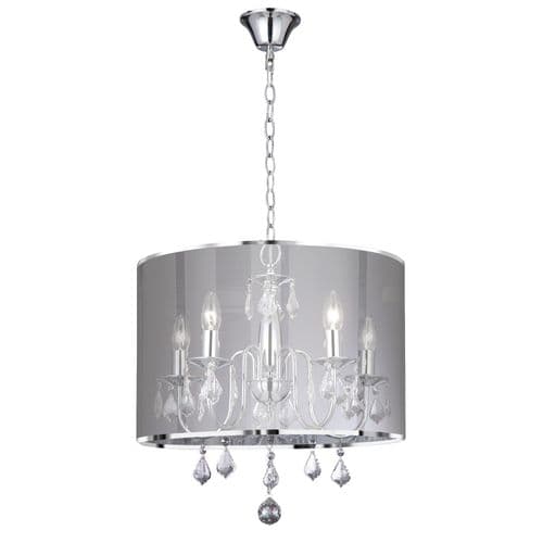 Venetian - 5Lt Ceiling, Chrome, Clear Crystal Glass, Silver Shade