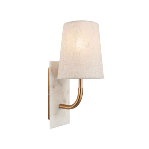 Vintage brass and white marble curved arm wall light with tapered FOE114202