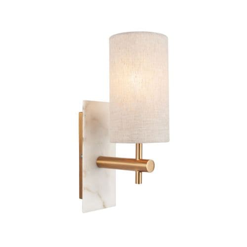 Vintage brass and white marble wall light with shade FOE114201