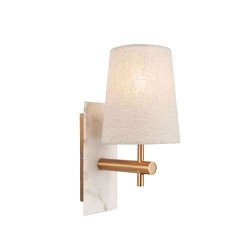 Vintage brass and white marble wall light with tapered shade FOE114200