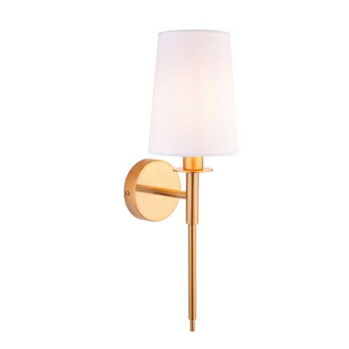 Vintage brass wall light with white shade FOE110738