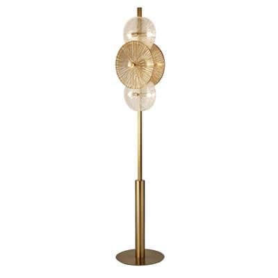 Wagon Wheel 6 Light Floor Lamp Bronze Metal, Clear, Amber Glass