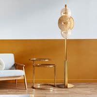Wagon Wheel 6Lt Floor Lamp- Bronze Metal, Clear, Amber Glass