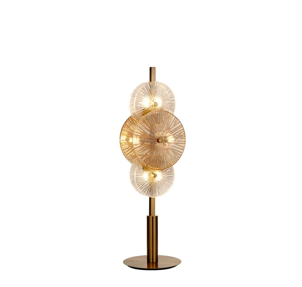 Wagon Wheel 6Lt Table Lamp- Bronze Metal, Clear, Amber Glass