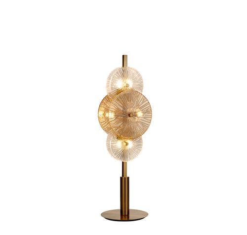 Wagon Wheel 6Lt Table Lamp- Bronze Metal, Clear, Amber Glass