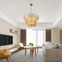 Wagon Wheel 9Lt Pendant - Bronze Metal, Clear & Amber Glass