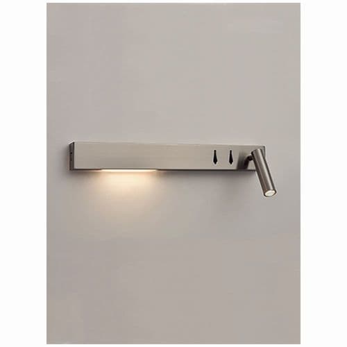 2 Light Satin Nickel LED Wall Light Left With Downward Illumination And LED Reading Light GSBWB110