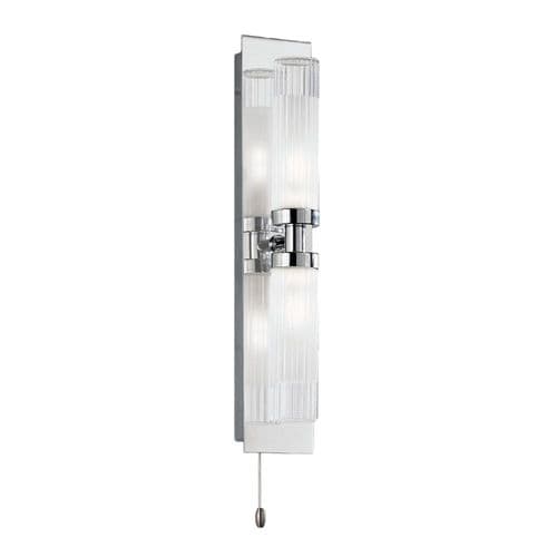 2 Light Chrome Bathroom Fitting IP44 Switched With Ribbed And Partly Frosted Glass GSBWB534