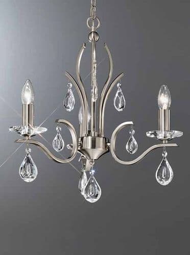 Willow 3 Light Chandelier Satin Nickel With Crystal GSBFL2298/3