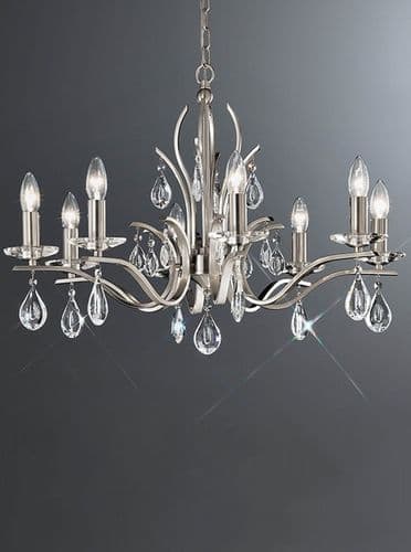 Willow 8 Light Chandelier Satin Nickel With Crystal GSBFL2298/8