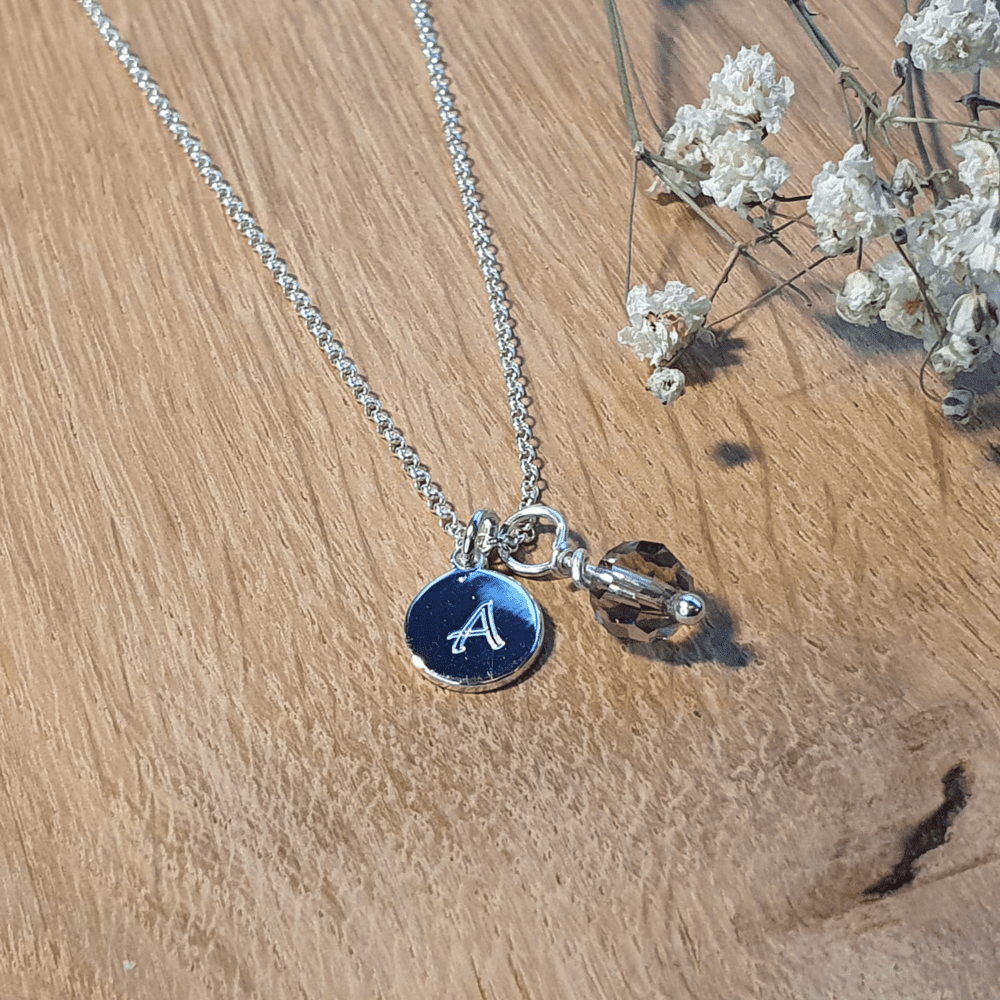 Sterling silver initial top and birthstone necklace