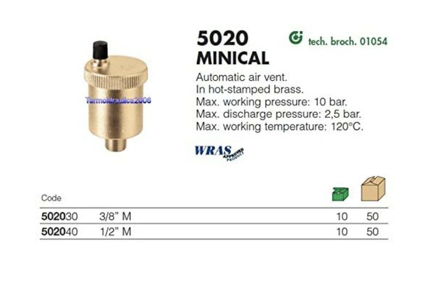 Caleffi Minical automatic air vent with 1/2" BSP inlet 502040