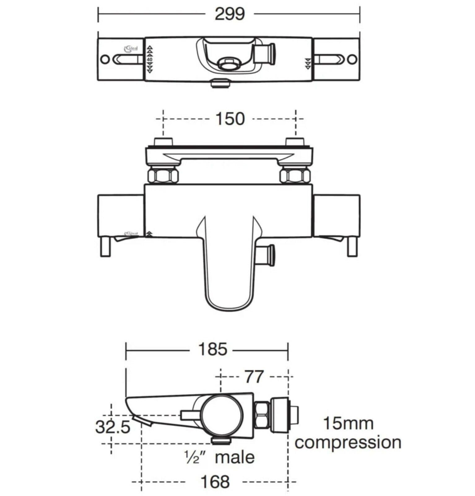 Ideal Standard Alto thermostatic bath / shower mixer tap Lever handles