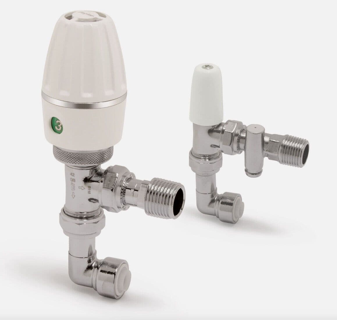 Pegler Terrier TRV & lockshield 15mm angle valves C/W 10mm elbows & drain off