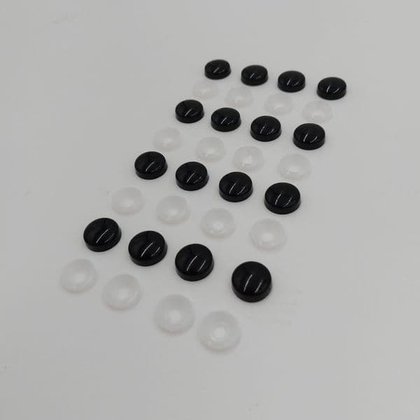 UNIVERSAL MUD FLAP FIXINGS *9* BLACK GLOSS SNAP-CAPS & COUNTERSUNK WASHERS (32 pcs)