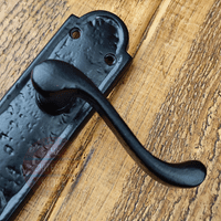 Antique Black Scroll Handle  Sprung Door Lever On Keyed Backplate