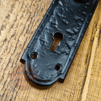 Antique Black Scroll Handle  Sprung Door Lever On Keyed Backplate