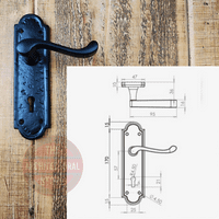 Antique Black Scroll Handle  Sprung Door Lever On Keyed Backplate