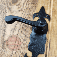 Antique Black Sprung Door Lever Handle On Fleur De  Lys  Backplate