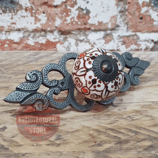 Ceramic Cupboard Knob with a Filigree Back Plate