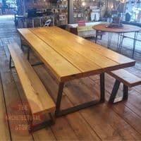 Chunky Wood Table & Bench Set On A Frame Legs