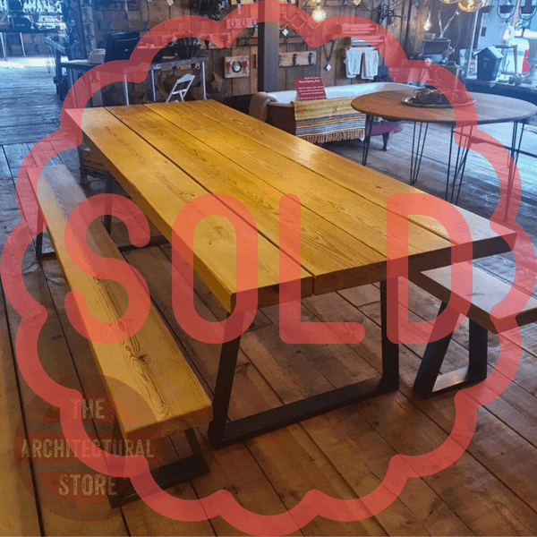 Chunky Wood Table & Bench Set On A Frame Legs