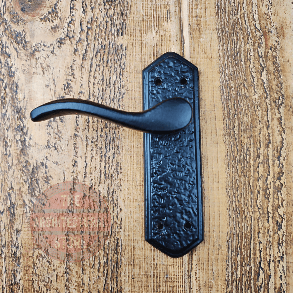 Classic Sprung Lever Door Handle On Antique Black Decorative Backplate