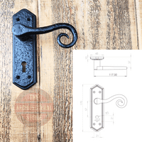 Curled Scroll Sprung Lever Door Handle On Antique Black  Lock Plate