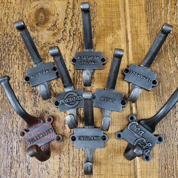 Double Coat Hook With Plaques England ,Wales ,Keys ,Peaky Blinders ,Volkswagen ,Coca Cola