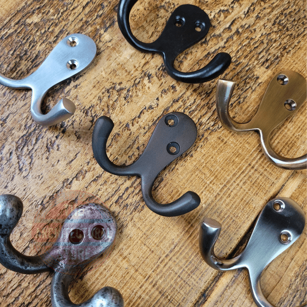 Double Coat Hooks , Antique Brass , Bronze , Black , Pewter , Satin Nickel & Satin Chrome