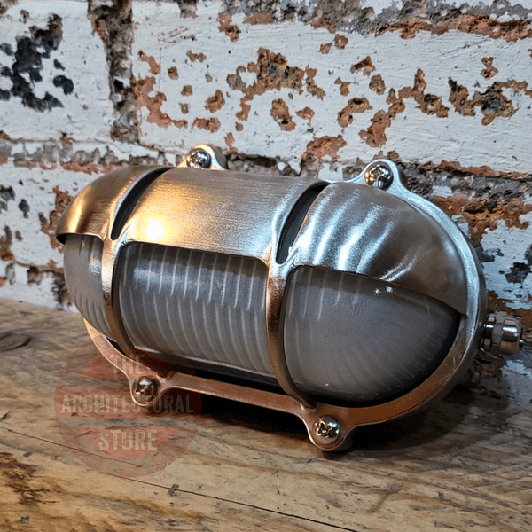 Nickel On Brass Outdoor Bulkhead Light With Cover