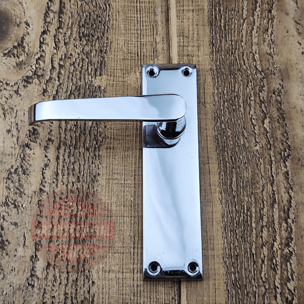 Polished Chrome Interior Door Handle Set Sprung Lever On Rectangle ...