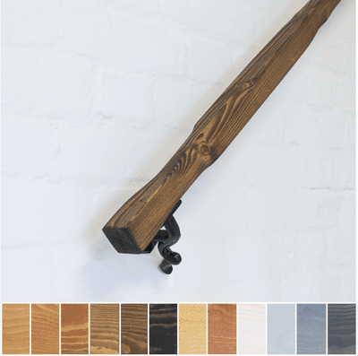 Handrail / Bannister Rail - Timber: 5cm x 5cm - Solid Wood & Iron Brackets - Design: Irregular